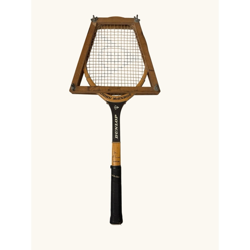 Dunlop John McEnroe Signature Wooden Tennis Racket With Press, Vintage